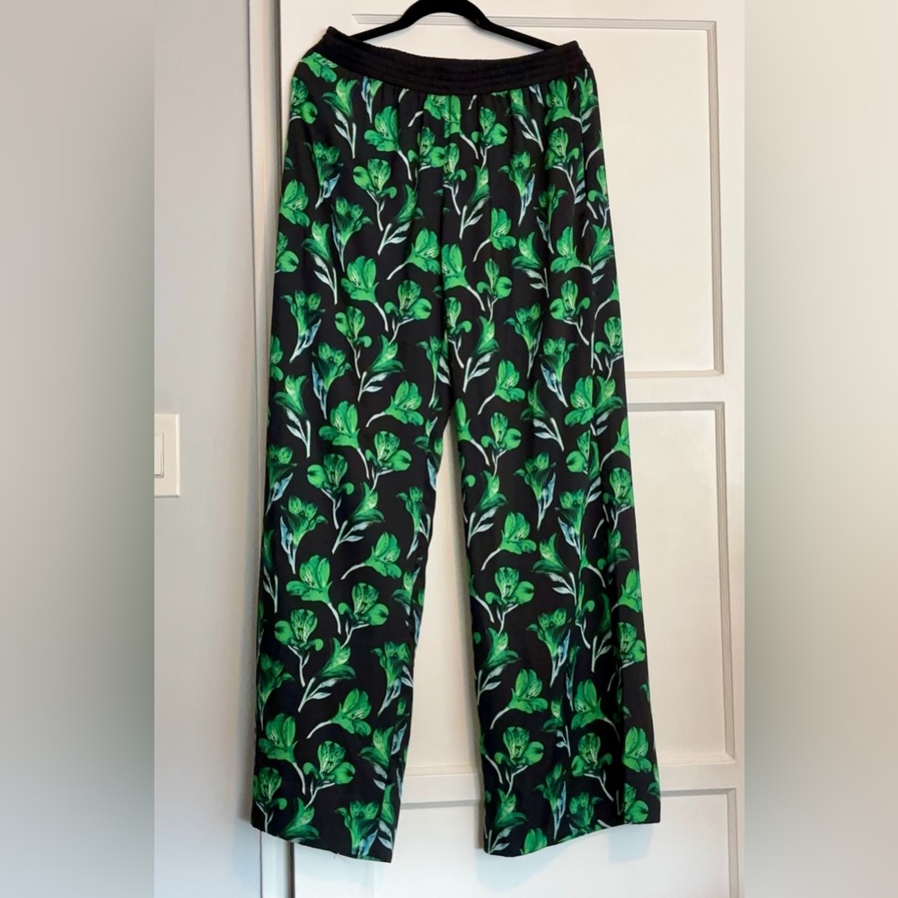 Anthropologie Floral Black and Green Pants